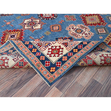 Load image into Gallery viewer, 8&#39;2&quot;x10&#39; Quite Harbor Blue With Heavenly Pink Border, Hand Knotted Kazak Design With Tribal Medallions Natural Dyes, 100% Wool, Oriental Rug FWR520668