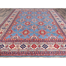 Load image into Gallery viewer, 9&#39;2&quot;x11&#39;9&quot; Yale Blue, Denser Weave, Hand Knotted Kazak Design With Geometric Medallions All Over, Natural Dyes With Pure Wool, Oriental Rug FWR520680