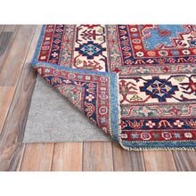 Load image into Gallery viewer, 9&#39;2&quot;x11&#39;9&quot; Yale Blue, Denser Weave, Hand Knotted Kazak Design With Geometric Medallions All Over, Natural Dyes With Pure Wool, Oriental Rug FWR520680