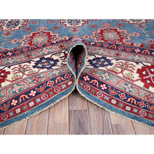 Load image into Gallery viewer, 9&#39;2&quot;x11&#39;9&quot; Yale Blue, Denser Weave, Hand Knotted Kazak Design With Geometric Medallions All Over, Natural Dyes With Pure Wool, Oriental Rug FWR520680