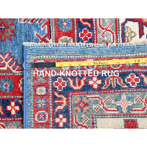 9'2"x11'9" Yale Blue, Denser Weave, Hand Knotted Kazak Design With Geometric Medallions All Over, Natural Dyes With Pure Wool, Oriental Rug FWR520680