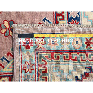 6'4"x9'2" Sepia Rose Pink With Cotton White, Hand Knotted, Organic Wool And Denser Weave, Natural Dyes, Kazak With All Over Motifs, Oriental Rug FWR520710