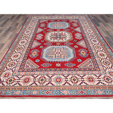 Load image into Gallery viewer, 6&#39;x8&#39;9&quot; Toreador Red With Arcade White, Hand Knotted Vegetable Dyes, Kazak Denser Weave With Large Elements, Extra Soft Wool Oriental Rug FWR520728