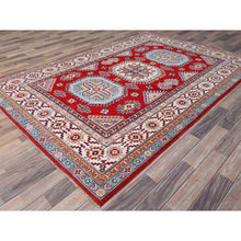 Load image into Gallery viewer, 6&#39;x8&#39;9&quot; Toreador Red With Arcade White, Hand Knotted Vegetable Dyes, Kazak Denser Weave With Large Elements, Extra Soft Wool Oriental Rug FWR520728