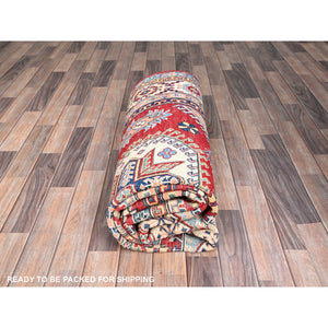 6'x8'9" Toreador Red With Arcade White, Hand Knotted Vegetable Dyes, Kazak Denser Weave With Large Elements, Extra Soft Wool Oriental Rug FWR520728