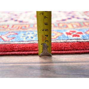 6'x8'9" Toreador Red With Arcade White, Hand Knotted Vegetable Dyes, Kazak Denser Weave With Large Elements, Extra Soft Wool Oriental Rug FWR520728