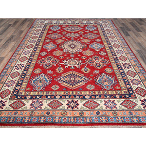 6'1x9'1" California Poppy Red, All Over Medallions, All Wool, Densely Woven, Natural Dyes, Kazak Tribal Design, Hand Knotted Oriental Rug FWR520734