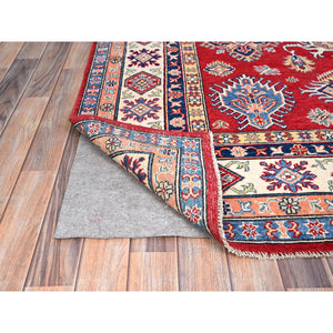 6'1x9'1" California Poppy Red, All Over Medallions, All Wool, Densely Woven, Natural Dyes, Kazak Tribal Design, Hand Knotted Oriental Rug FWR520734