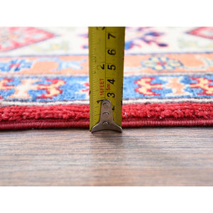 6'1x9'1" California Poppy Red, All Over Medallions, All Wool, Densely Woven, Natural Dyes, Kazak Tribal Design, Hand Knotted Oriental Rug FWR520734