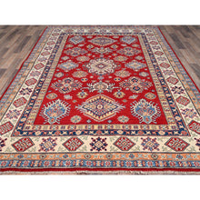 Load image into Gallery viewer, 6&#39;2&quot;x8&#39;9&quot; Chili Oil Red With Honied White, Hand Knotted Kazak, Geometric Medallions Design, Densely Woven Shiny Wool Vegetable Dyes, Oriental Rug FWR520740