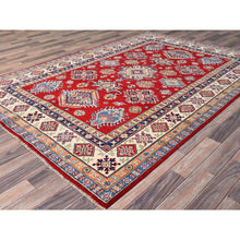 Load image into Gallery viewer, 6&#39;2&quot;x8&#39;9&quot; Chili Oil Red With Honied White, Hand Knotted Kazak, Geometric Medallions Design, Densely Woven Shiny Wool Vegetable Dyes, Oriental Rug FWR520740
