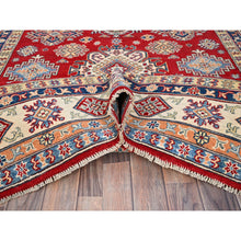Load image into Gallery viewer, 6&#39;2&quot;x8&#39;9&quot; Chili Oil Red With Honied White, Hand Knotted Kazak, Geometric Medallions Design, Densely Woven Shiny Wool Vegetable Dyes, Oriental Rug FWR520740