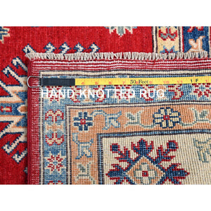 6'2"x8'9" Chili Oil Red With Honied White, Hand Knotted Kazak, Geometric Medallions Design, Densely Woven Shiny Wool Vegetable Dyes, Oriental Rug FWR520740