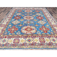 Load image into Gallery viewer, 8&#39;x10&#39;1&quot; Navagio Bay Blue With Opulence White, Kazak And All Over Design, Extra Soft Wool, Denser Weave, Vegetable Dyes, Hand Knotted Oriental Rug FWR520752