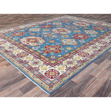 Load image into Gallery viewer, 8&#39;x10&#39;1&quot; Navagio Bay Blue With Opulence White, Kazak And All Over Design, Extra Soft Wool, Denser Weave, Vegetable Dyes, Hand Knotted Oriental Rug FWR520752