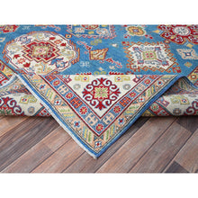 Load image into Gallery viewer, 8&#39;x10&#39;1&quot; Navagio Bay Blue With Opulence White, Kazak And All Over Design, Extra Soft Wool, Denser Weave, Vegetable Dyes, Hand Knotted Oriental Rug FWR520752