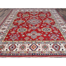 Load image into Gallery viewer, 8&#39;1&quot;x10&#39; Geranium Red And Bistro White, Hand Knotted Vegetable Dyes, Organic Wool Kazak With All Over Medallions, Oriental Rug FWR520764