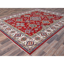 Load image into Gallery viewer, 8&#39;1&quot;x10&#39; Geranium Red And Bistro White, Hand Knotted Vegetable Dyes, Organic Wool Kazak With All Over Medallions, Oriental Rug FWR520764