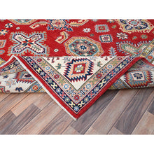 Load image into Gallery viewer, 8&#39;1&quot;x10&#39; Geranium Red And Bistro White, Hand Knotted Vegetable Dyes, Organic Wool Kazak With All Over Medallions, Oriental Rug FWR520764