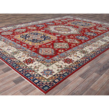 Load image into Gallery viewer, 9&#39;x12&#39;5&quot; Carnelian Red and Origami White, Natural Dyes, Denser Weave, Hand Knotted Soft and Velvet Wool, Kazak Design, Oriental Rug FWR520794