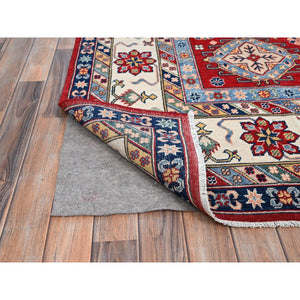 9'x12'5" Carnelian Red and Origami White, Natural Dyes, Denser Weave, Hand Knotted Soft and Velvet Wool, Kazak Design, Oriental Rug FWR520794