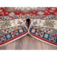 Load image into Gallery viewer, 9&#39;x12&#39;5&quot; Carnelian Red and Origami White, Natural Dyes, Denser Weave, Hand Knotted Soft and Velvet Wool, Kazak Design, Oriental Rug FWR520794