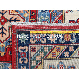 9'x12'5" Carnelian Red and Origami White, Natural Dyes, Denser Weave, Hand Knotted Soft and Velvet Wool, Kazak Design, Oriental Rug FWR520794