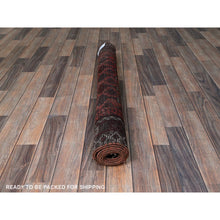 Load image into Gallery viewer, 3&#39;5&quot;x6&#39;6&quot; Carmine Red, Vintage Persian Baluch with Geometric Pattern, Sheared Low, Zero Pile, Sides and Ends Professionally Secured, Clean, Hand Knotted, 100% Wool, Wide Runner, Oriental Rug 67 FWR5202