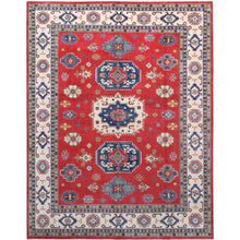 Load image into Gallery viewer, 9&#39;x11&#39;5&quot; Ruby Red, Vegetables Dyes, Denser Weave, Hand Knotted Organic Wool, Kazak Large Motifs Design, Oriental Rug FWR520800