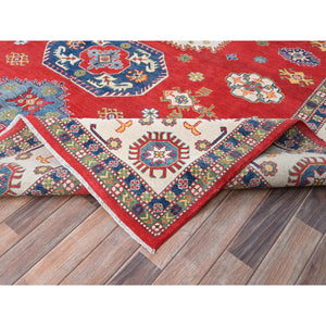 9'x11'5" Ruby Red, Vegetables Dyes, Denser Weave, Hand Knotted Organic Wool, Kazak Large Motifs Design, Oriental Rug FWR520800