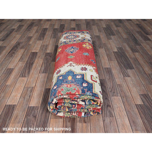 9'x11'5" Ruby Red, Vegetables Dyes, Denser Weave, Hand Knotted Organic Wool, Kazak Large Motifs Design, Oriental Rug FWR520800