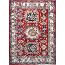 Load image into Gallery viewer, 9&#39;x12&#39;4&quot; Rufous Red, Snowbound White Border, Kazak with Large Medallions, Vegetable Dyes, Soft Pure Wool, Hand Knotted, Oriental Rug FWR520806