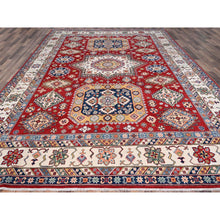 Load image into Gallery viewer, 9&#39;x12&#39;4&quot; Rufous Red, Snowbound White Border, Kazak with Large Medallions, Vegetable Dyes, Soft Pure Wool, Hand Knotted, Oriental Rug FWR520806