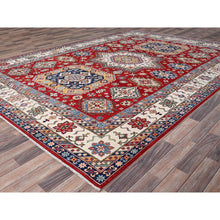 Load image into Gallery viewer, 9&#39;x12&#39;4&quot; Rufous Red, Snowbound White Border, Kazak with Large Medallions, Vegetable Dyes, Soft Pure Wool, Hand Knotted, Oriental Rug FWR520806