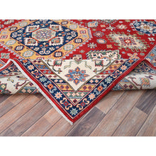 Load image into Gallery viewer, 9&#39;x12&#39;4&quot; Rufous Red, Snowbound White Border, Kazak with Large Medallions, Vegetable Dyes, Soft Pure Wool, Hand Knotted, Oriental Rug FWR520806