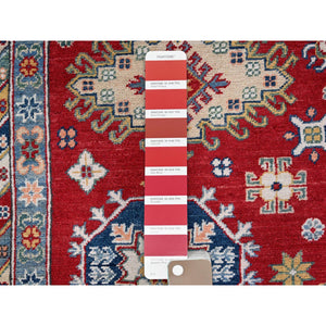 9'x12'4" Rufous Red, Snowbound White Border, Kazak with Large Medallions, Vegetable Dyes, Soft Pure Wool, Hand Knotted, Oriental Rug FWR520806