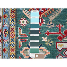 Load image into Gallery viewer, 6&#39;1&quot;x9&#39;2&quot; Lush Meadow Green With Pearly White, Kazak With Throughout Geometric Motifs, Vegetable Dyes, Denser Weave, Extra Soft Wool, Hand Knotted, Oriental Rug FWR520824
