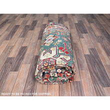 Load image into Gallery viewer, 6&#39;1&quot;x9&#39;2&quot; Lush Meadow Green With Pearly White, Kazak With Throughout Geometric Motifs, Vegetable Dyes, Denser Weave, Extra Soft Wool, Hand Knotted, Oriental Rug FWR520824