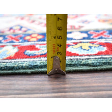 Load image into Gallery viewer, 6&#39;1&quot;x9&#39;2&quot; Lush Meadow Green With Pearly White, Kazak With Throughout Geometric Motifs, Vegetable Dyes, Denser Weave, Extra Soft Wool, Hand Knotted, Oriental Rug FWR520824
