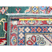 Load image into Gallery viewer, 6&#39;1&quot;x9&#39;2&quot; Lush Meadow Green With Pearly White, Kazak With Throughout Geometric Motifs, Vegetable Dyes, Denser Weave, Extra Soft Wool, Hand Knotted, Oriental Rug FWR520824