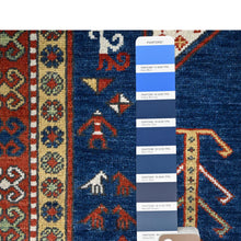 Load image into Gallery viewer, 4&#39;10&quot;x6&#39;5&quot; Chatham Blue With Crab Red Border, Antiqued Caucasian Swan Design, Kazak With Small Animal and Human Figurines, Vegetable Dyes, Hand Knotted Denser Weave, All Wool, Oriental Rug FWR520842