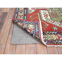 Load image into Gallery viewer, 5&#39;x6&#39;3&quot; Auburn Red With Bistro White, Densely Woven, Antiqued Kazak Hand Knotted Caucasian Swan Design, Soft and Velvety Wool, Natural Dyes, Oriental Rug FWR520872