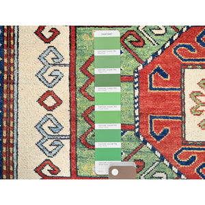 5'x6'3" Auburn Red With Bistro White, Densely Woven, Antiqued Kazak Hand Knotted Caucasian Swan Design, Soft and Velvety Wool, Natural Dyes, Oriental Rug FWR520872