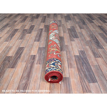 Load image into Gallery viewer, 5&#39;x6&#39;3&quot; Auburn Red With Bistro White, Densely Woven, Antiqued Kazak Hand Knotted Caucasian Swan Design, Soft and Velvety Wool, Natural Dyes, Oriental Rug FWR520872