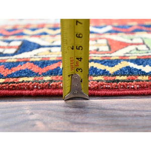 5'x6'3" Auburn Red With Bistro White, Densely Woven, Antiqued Kazak Hand Knotted Caucasian Swan Design, Soft and Velvety Wool, Natural Dyes, Oriental Rug FWR520872