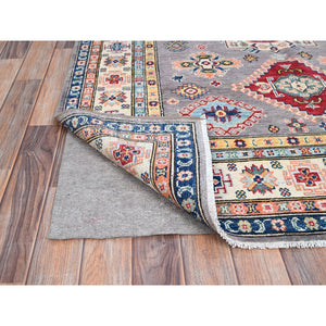 4'10"x6'7" Dove Gray, Vegetable Dyes, Kazak Hand Knotted Denser Weave All Over Tribal Motifs, Natural Wool, Oriental Rug FWR520884