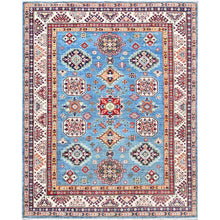 Load image into Gallery viewer, 5&#39;1&quot;x6&#39;4&quot; Denim Blue, Kazak Vegetable Dyes All Over Design Hand Knotted Densely Woven, 100% Wool, Oriental Rug FWR520896