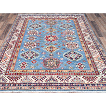 Load image into Gallery viewer, 5&#39;1&quot;x6&#39;4&quot; Denim Blue, Kazak Vegetable Dyes All Over Design Hand Knotted Densely Woven, 100% Wool, Oriental Rug FWR520896