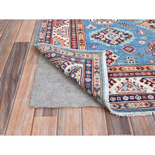 Load image into Gallery viewer, 5&#39;1&quot;x6&#39;4&quot; Denim Blue, Kazak Vegetable Dyes All Over Design Hand Knotted Densely Woven, 100% Wool, Oriental Rug FWR520896