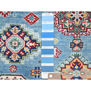 5'1"x6'4" Denim Blue, Kazak Vegetable Dyes All Over Design Hand Knotted Densely Woven, 100% Wool, Oriental Rug FWR520896